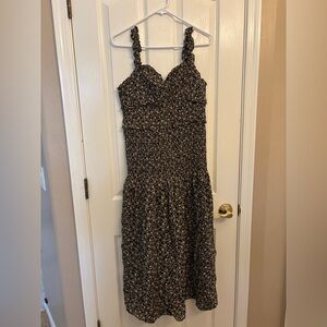 American Eagle Outfitters Black & Cream Midi Dress Ruffled 100% Cotton Women’s M